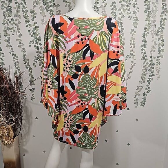 BAR III Women's Green Printed Caftan Deep V Neck Swimsuit Cover Up Sz XL - Picture 6 of 6